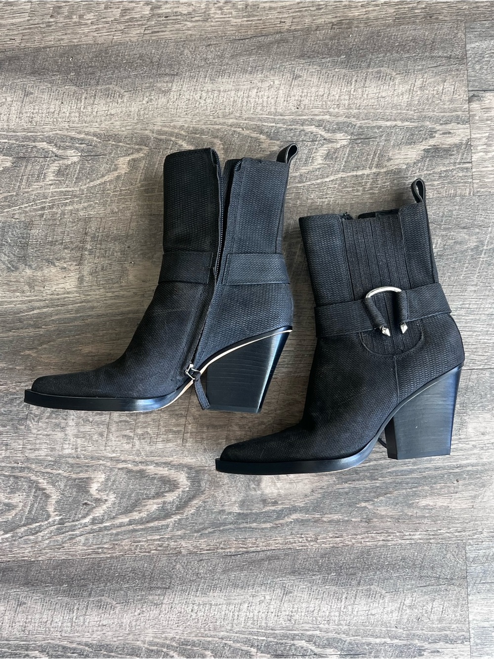 Dolce Vita Black Suede Block Heel Ankle Boots with Buckle